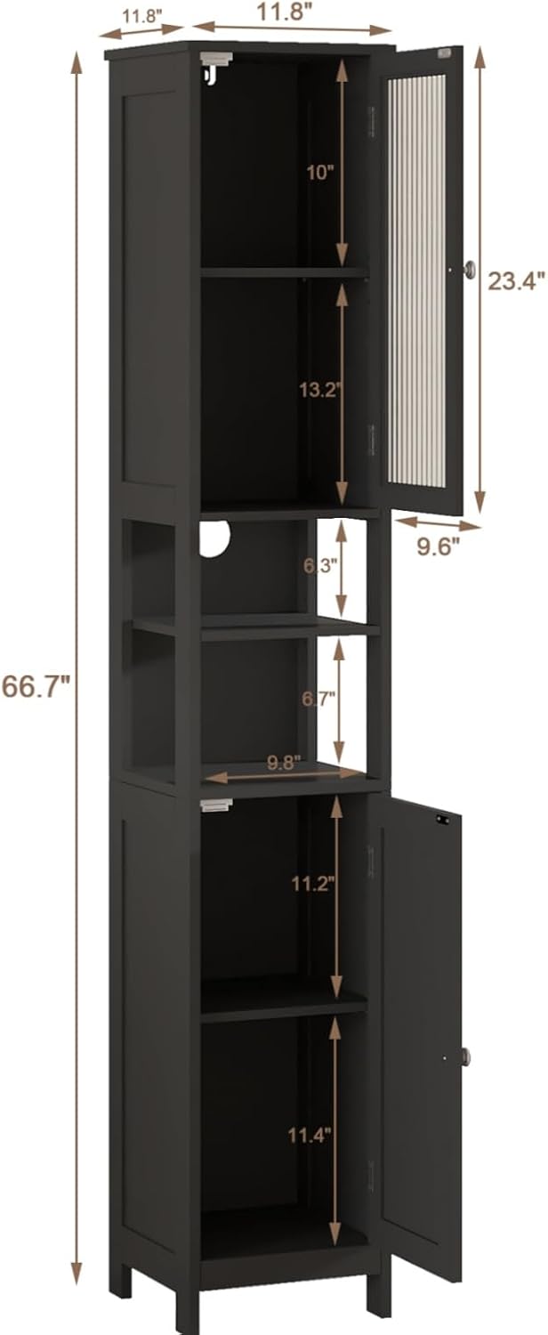 Black Lit Slim Tall Linen Cabinet