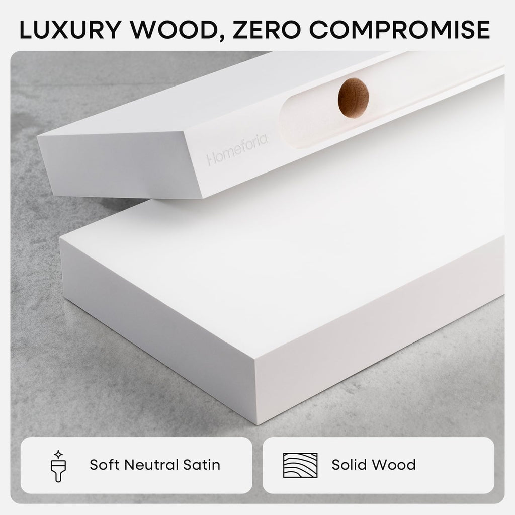 Set Of 2 White Solid Wood Floating Shelves