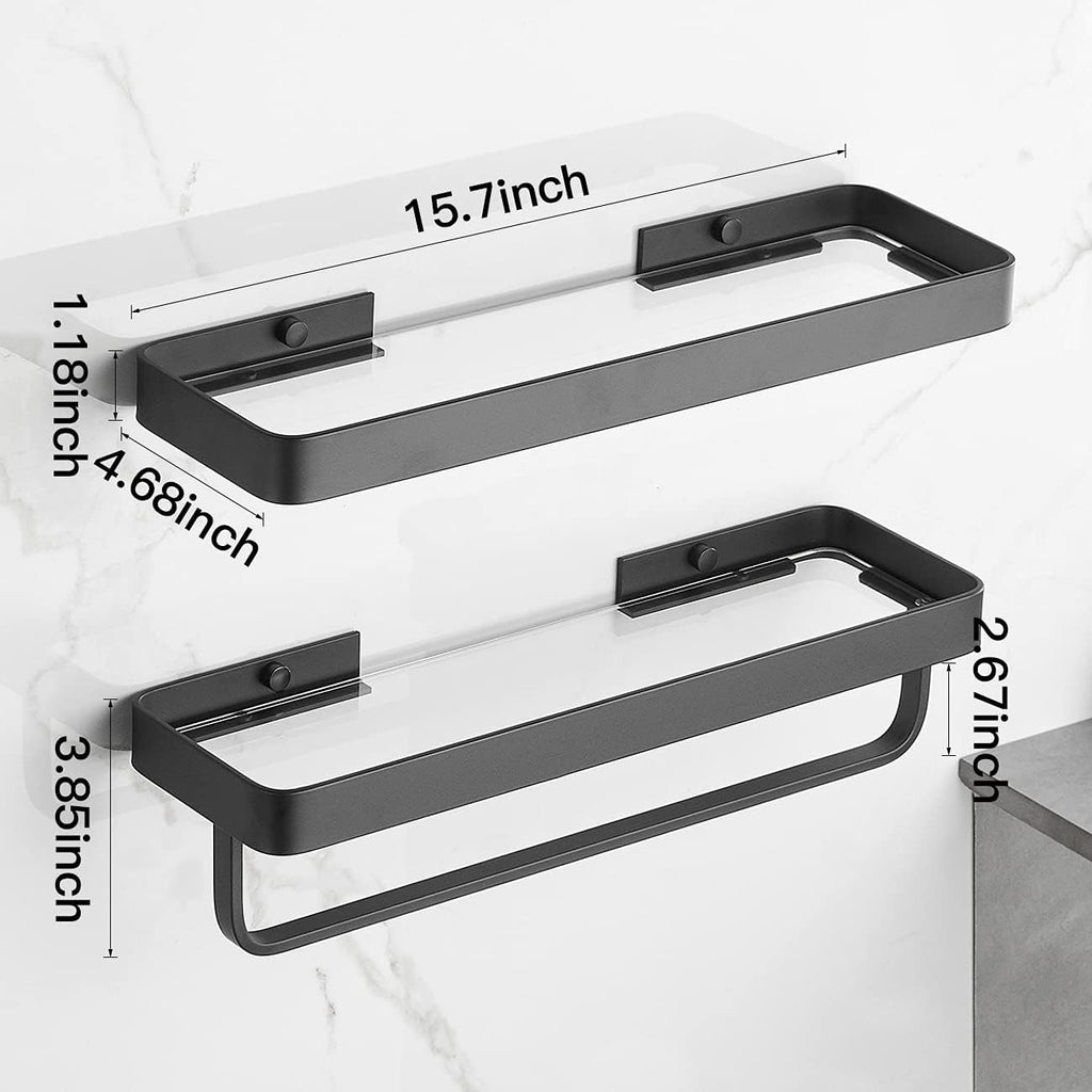 2-Tier Black Glass Floating Shelves