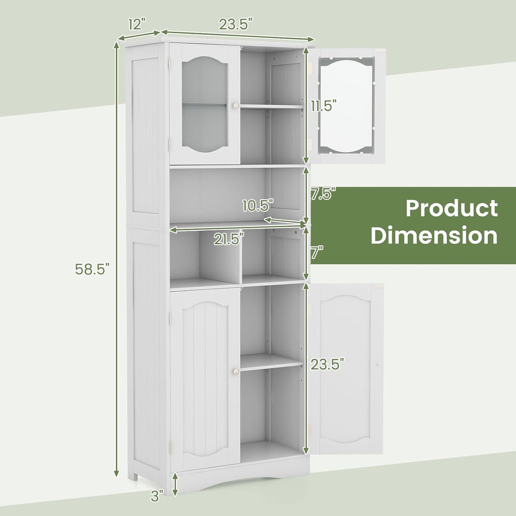 White Frosted Glass Tall Linen Pantry Cabinet