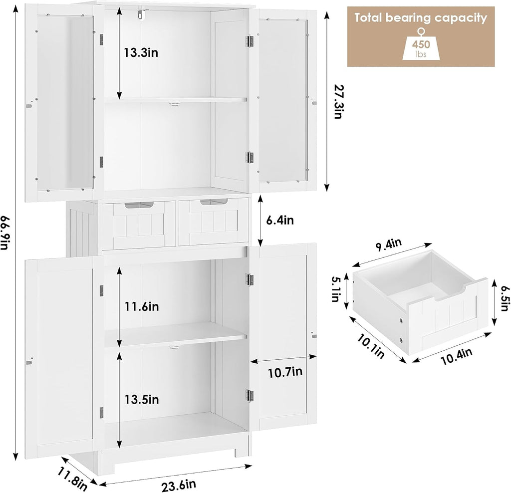 White Glass Tall Linen Storage Cabinet