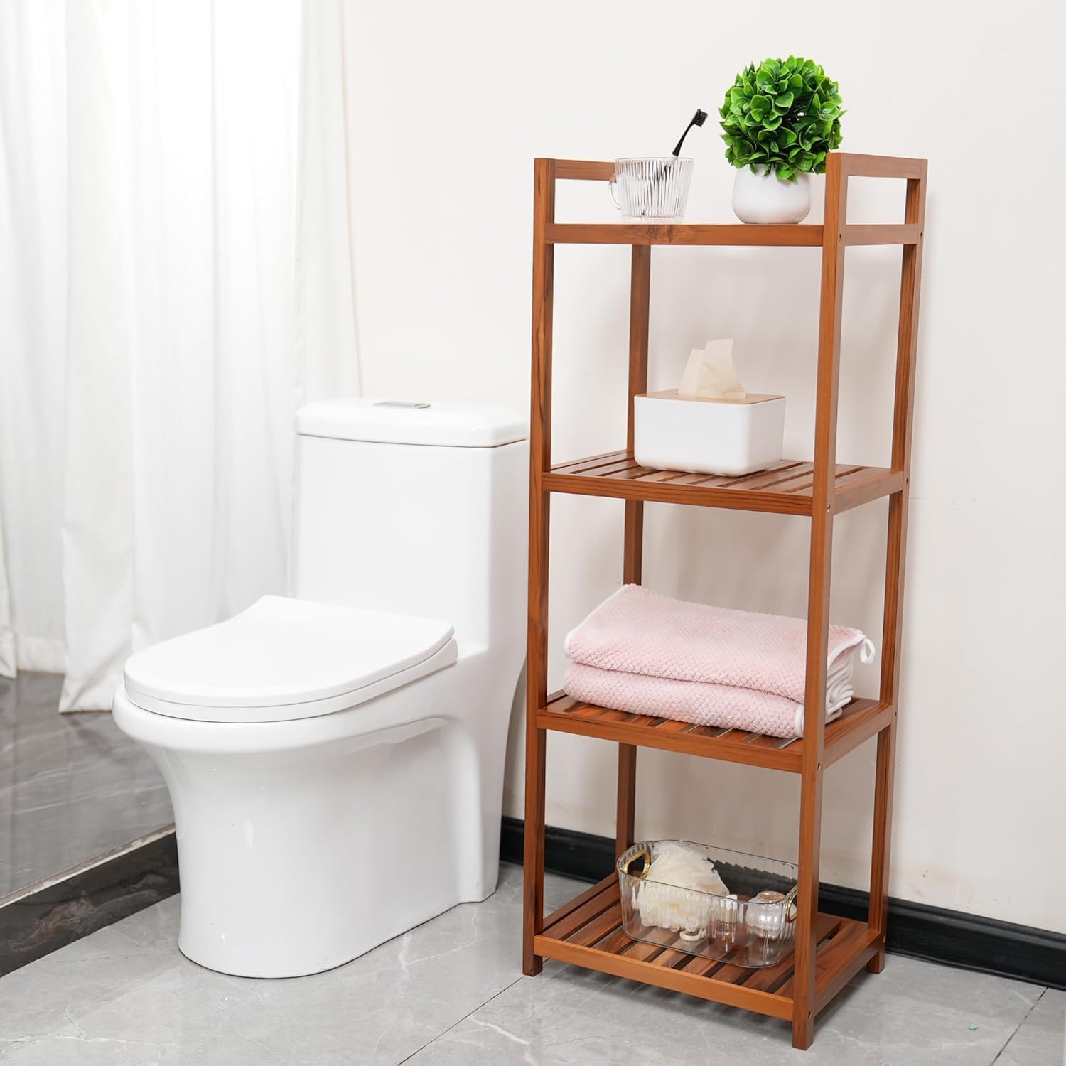4-Tier Teak Freestanding Bath Shelf