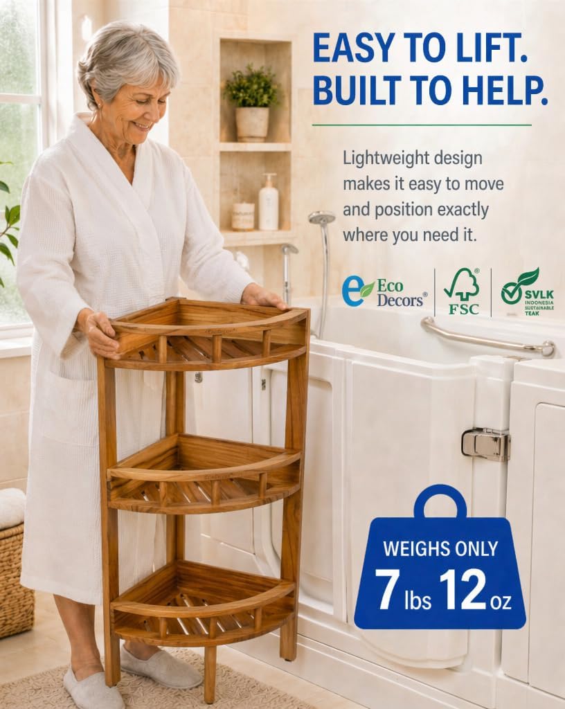 3-Tier Teak Corner Shower Storage Shelf