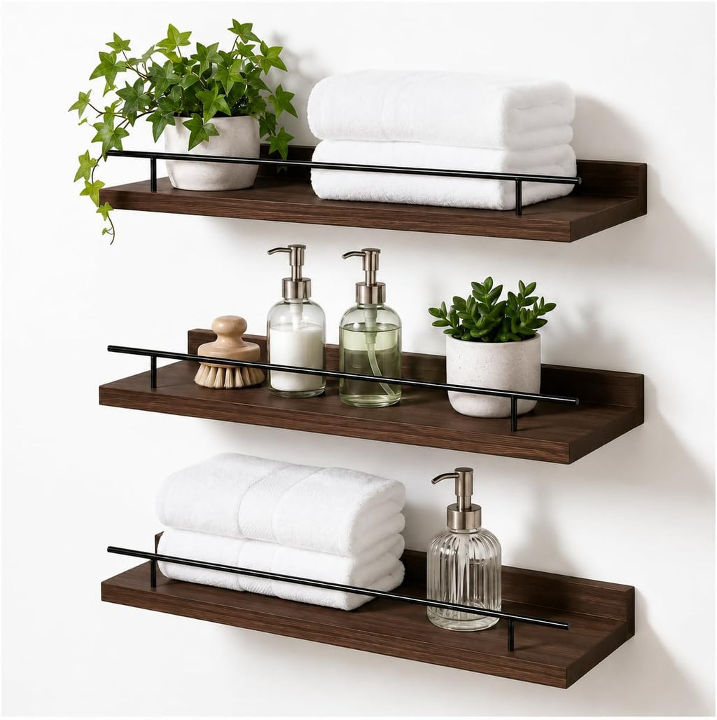 Set Of 3 Rustic Wall Floating Shelves