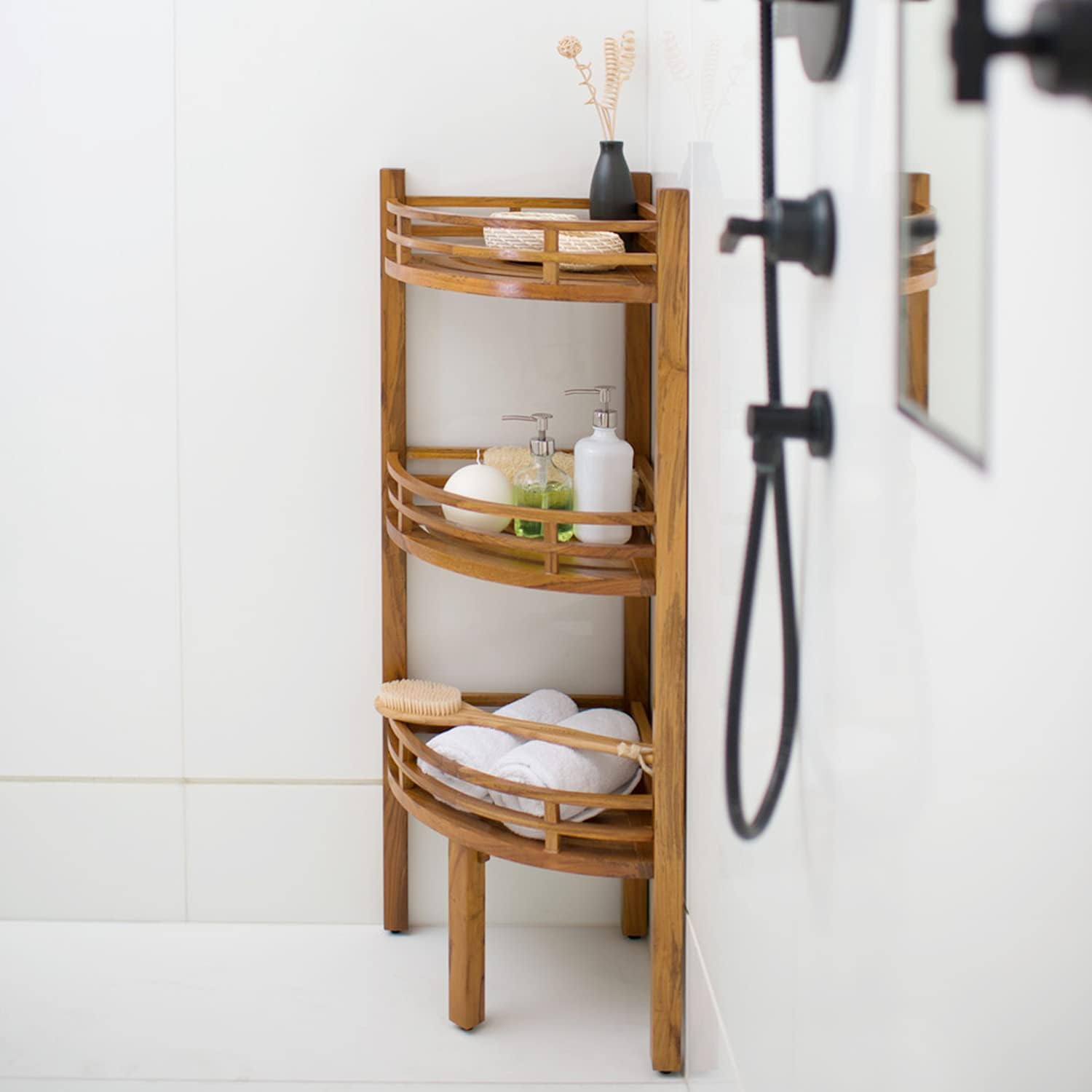 Natural Teak Corner Bath Shelf