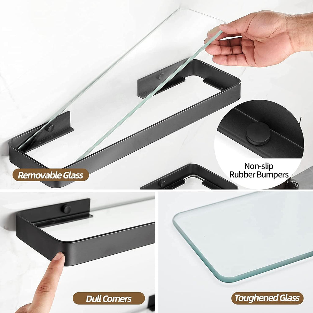 2-Tier Black Glass Floating Shelves