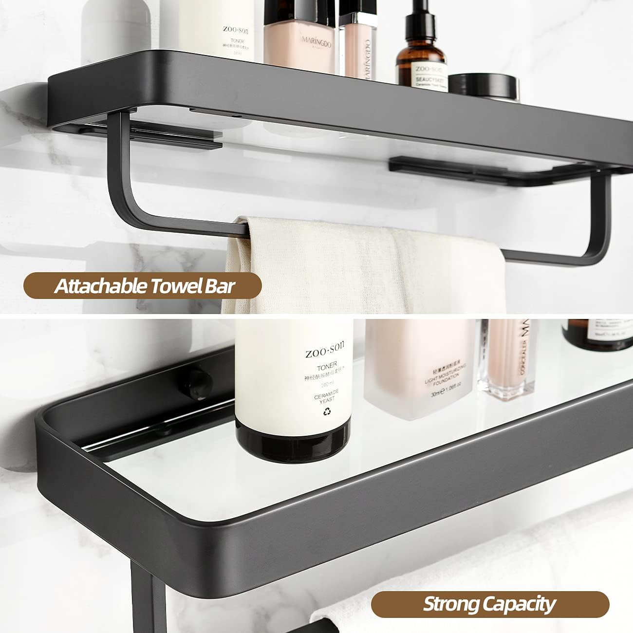 2-Tier Black Glass Floating Shelves