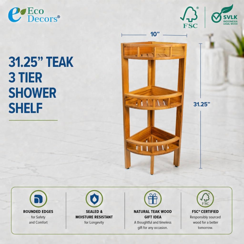 3-Tier Teak Corner Shower Storage Shelf