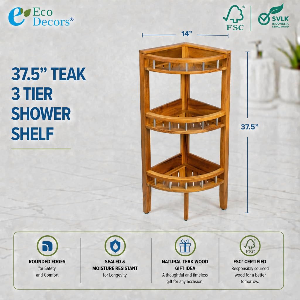 3-Tier Teak Corner Shower Shelf