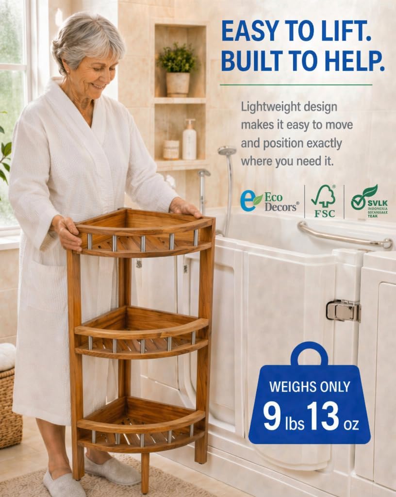 3-Tier Teak Corner Shower Shelf