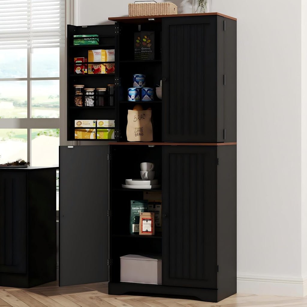 72in Black Farmhouse Pantry Cabinet