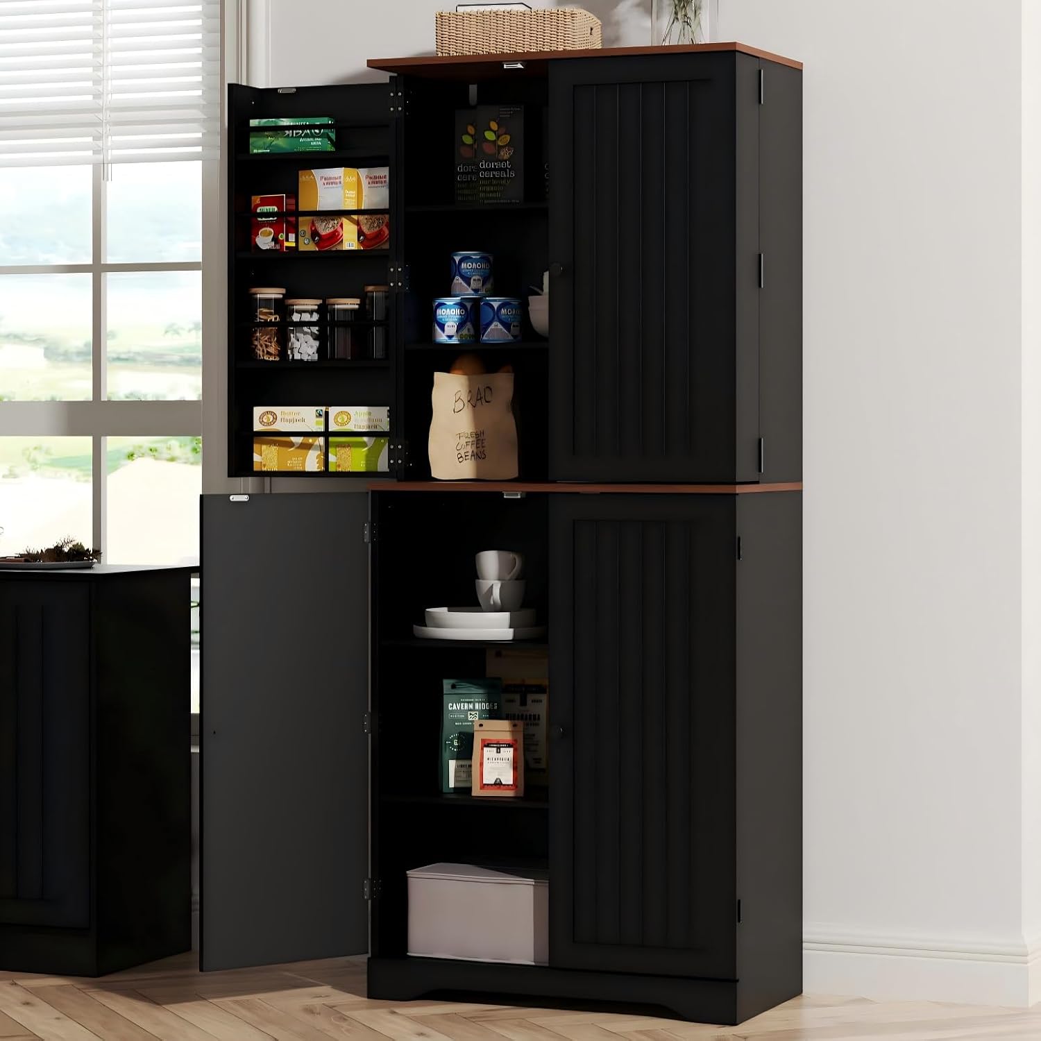 72in Black Farmhouse Pantry Cabinet