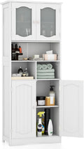 White Frosted Glass Tall Linen Pantry Cabinet