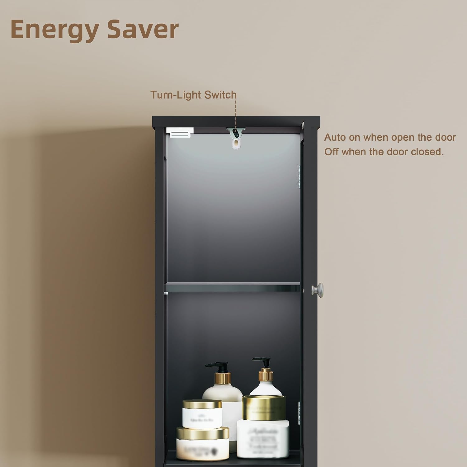 Black Lit Slim Tall Linen Cabinet