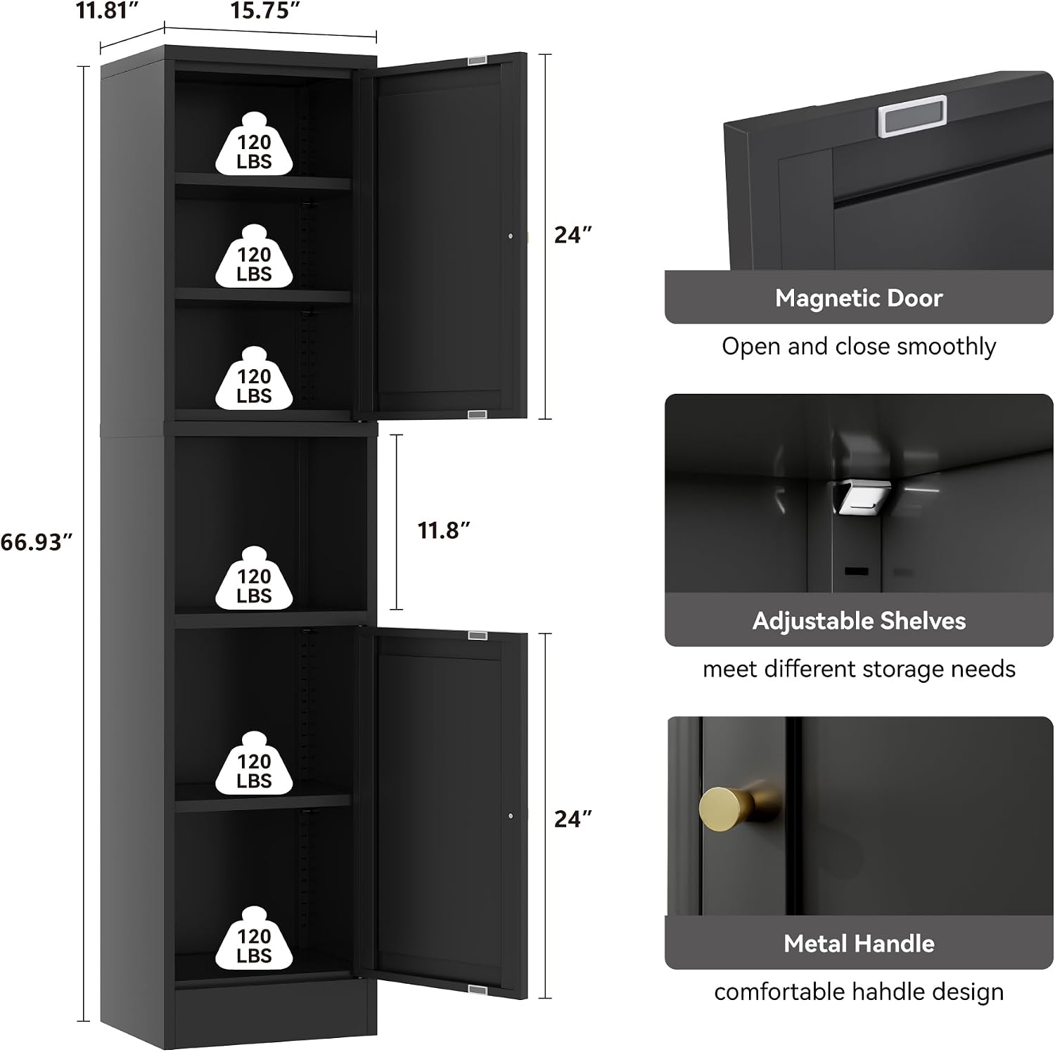 Black 2-Door Metal Slim Cabinet