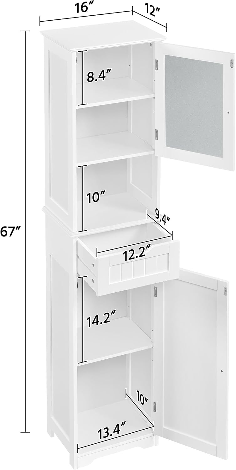 67in White Narrow Storage Cabinet