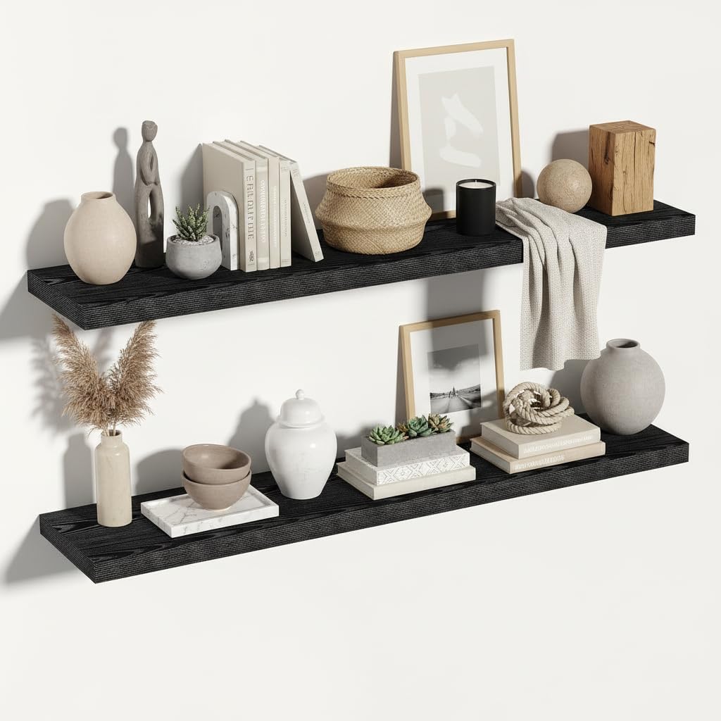 2-Pack Black 55in Floating Shelves