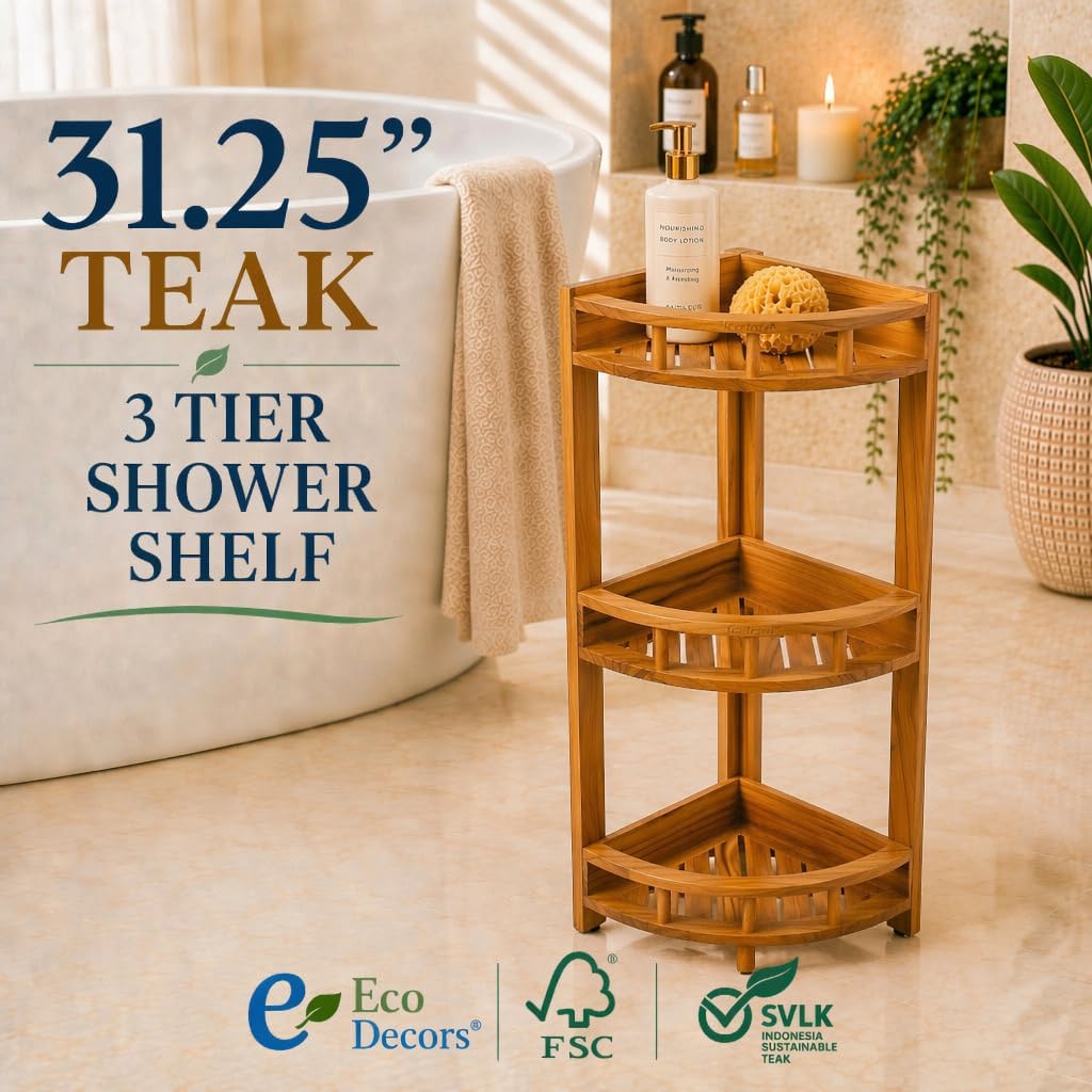 3-Tier Teak Corner Shower Storage Shelf