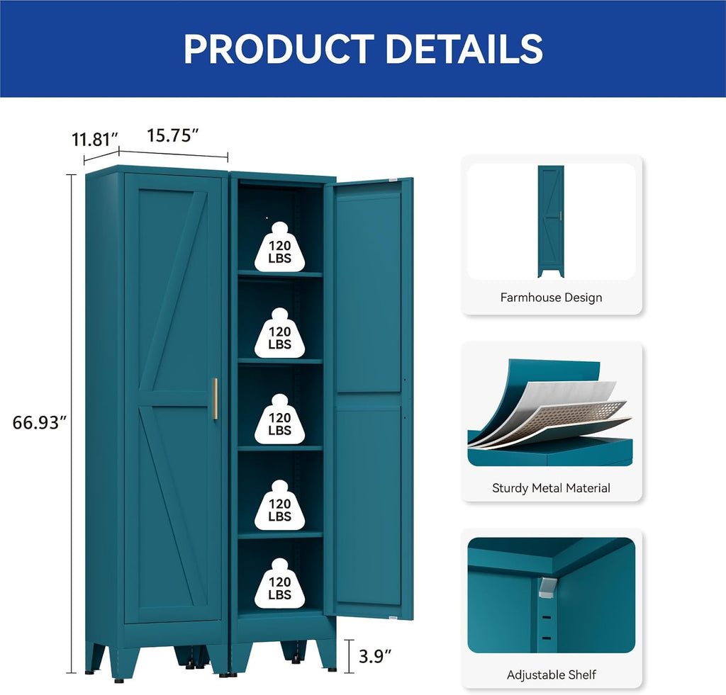 67in Blue Slim Storage Cabinet