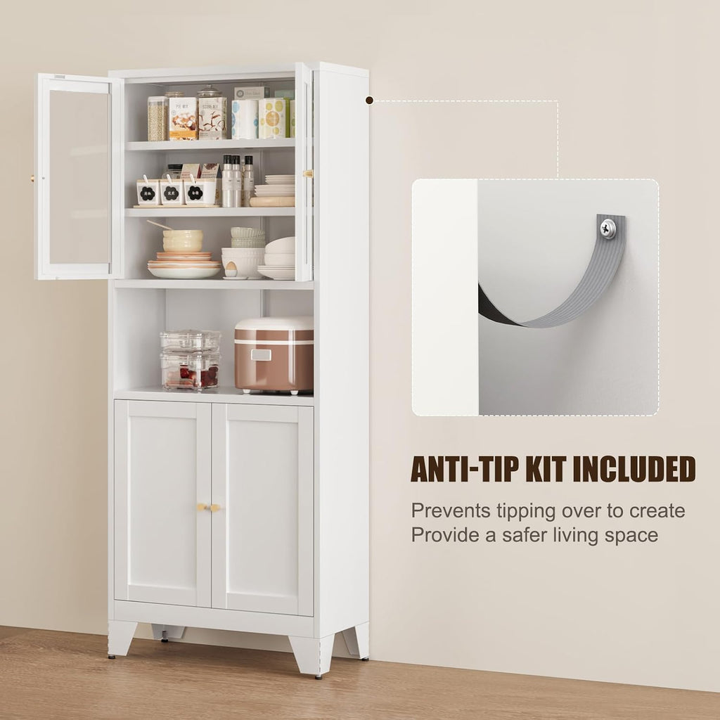 Bevivog Metal Glass Tall Storage Cabinet