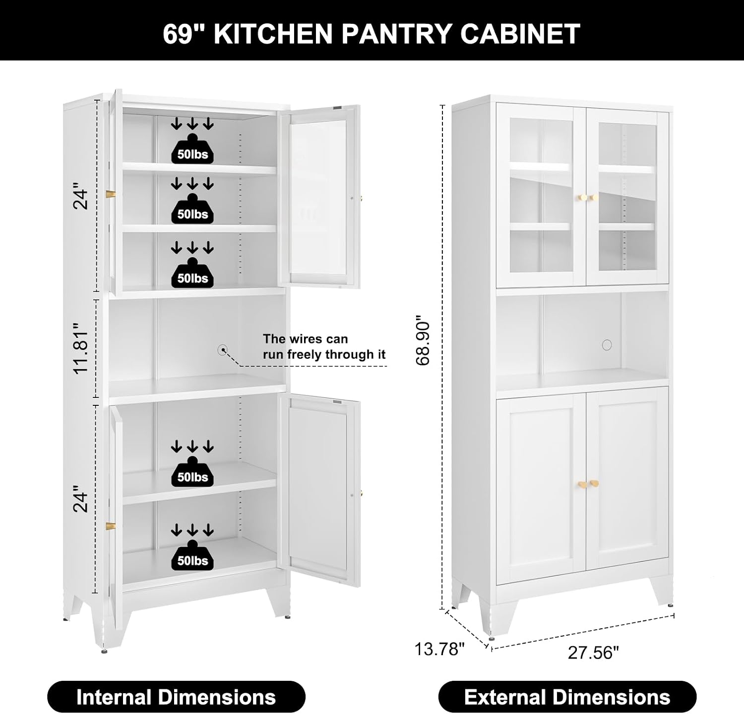 Bevivog Metal Glass Tall Storage Cabinet
