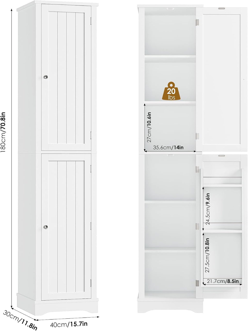 71in White Slim Pantry Cabinet