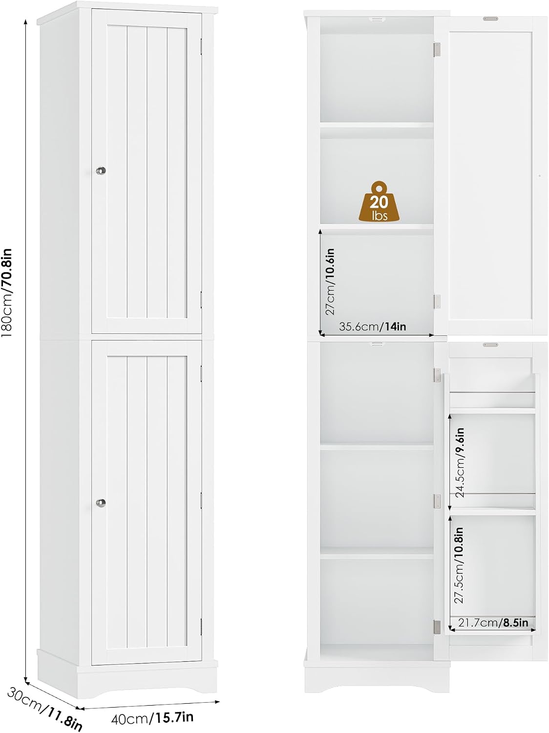 71in White Slim Pantry Cabinet