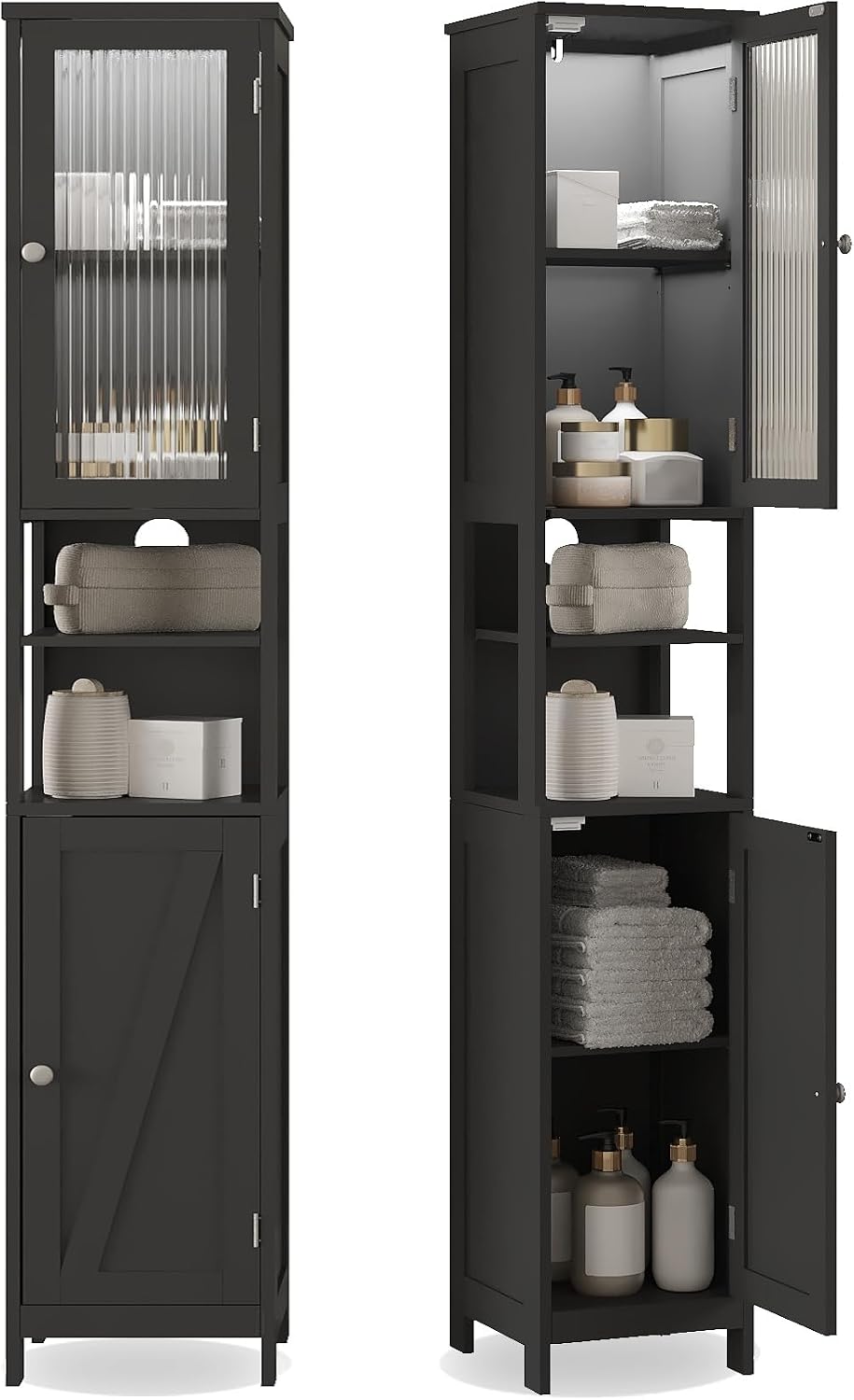 Black Lit Slim Tall Linen Cabinet