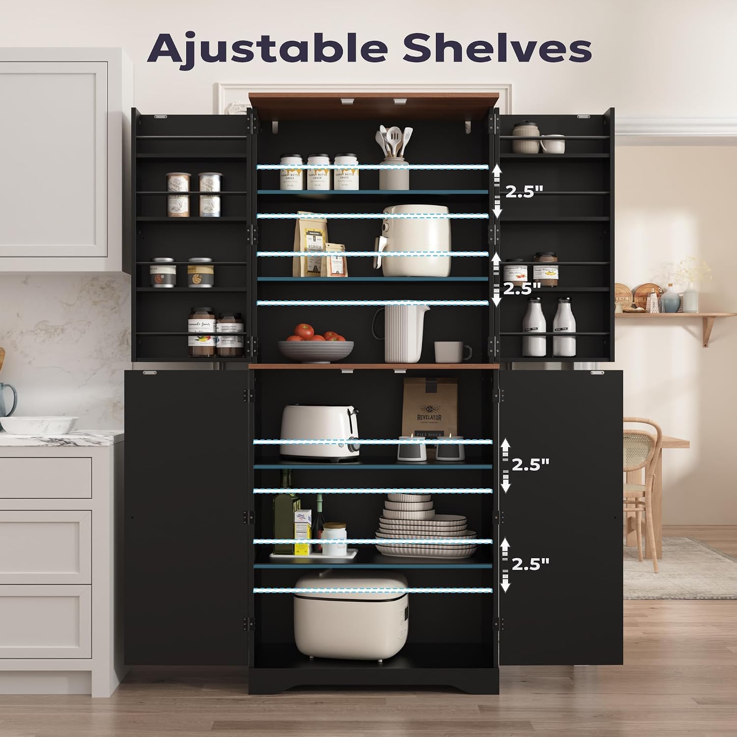 72in Black Farmhouse Pantry Cabinet