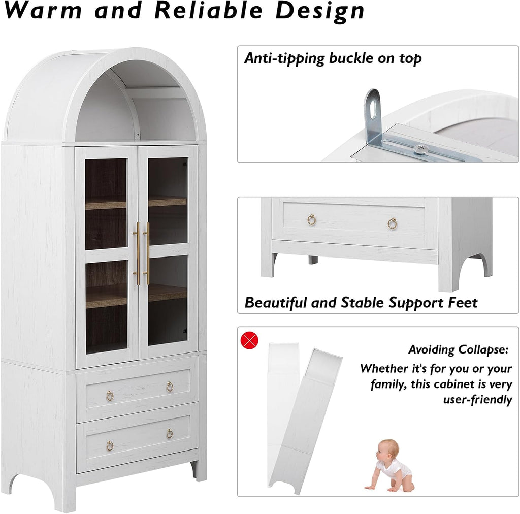 White Arched Glass Tall Storage Bookcase