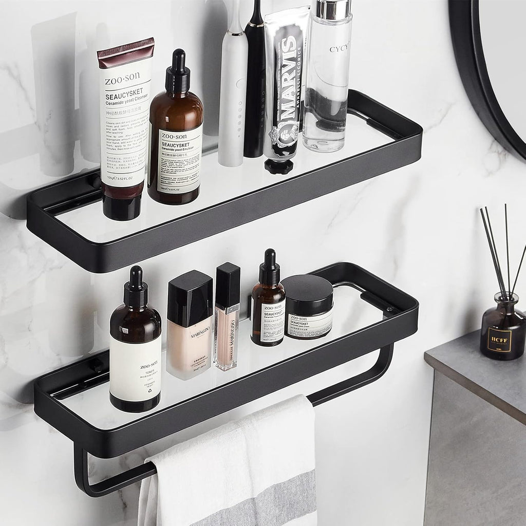 2-Tier Black Glass Floating Shelves