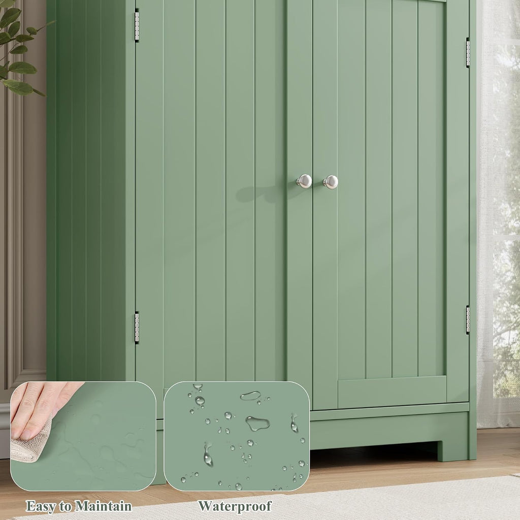 Green Glass Tall Linen Storage Cabinet