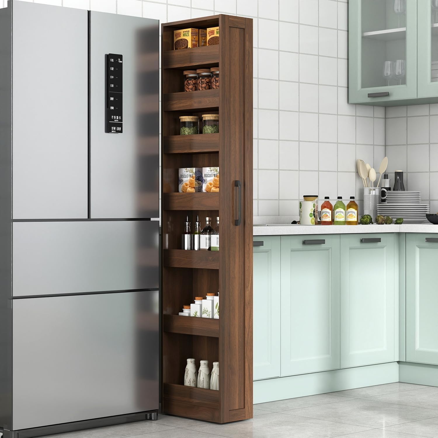 Walnut Pull Out Slim Storage Cart