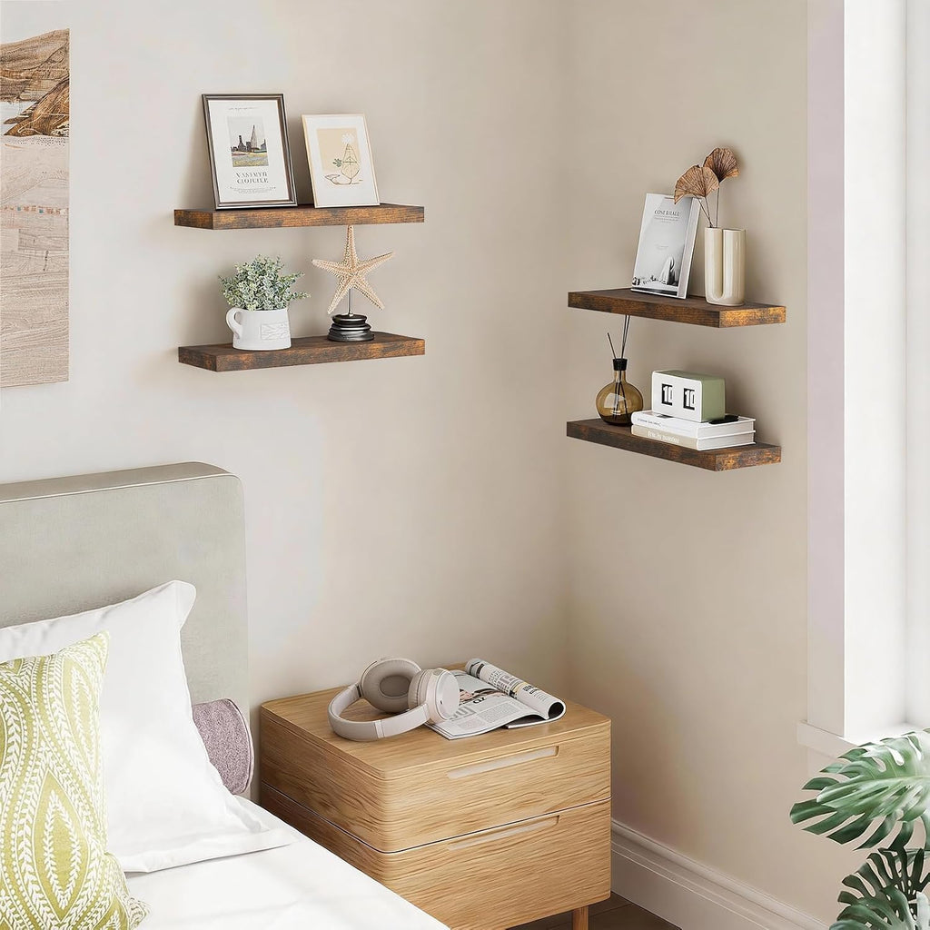 4-Pack Rustic Wood Floating Shelves