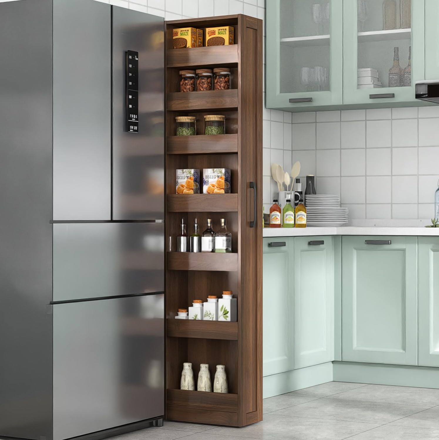 Walnut Pull Out Slim Storage Cart