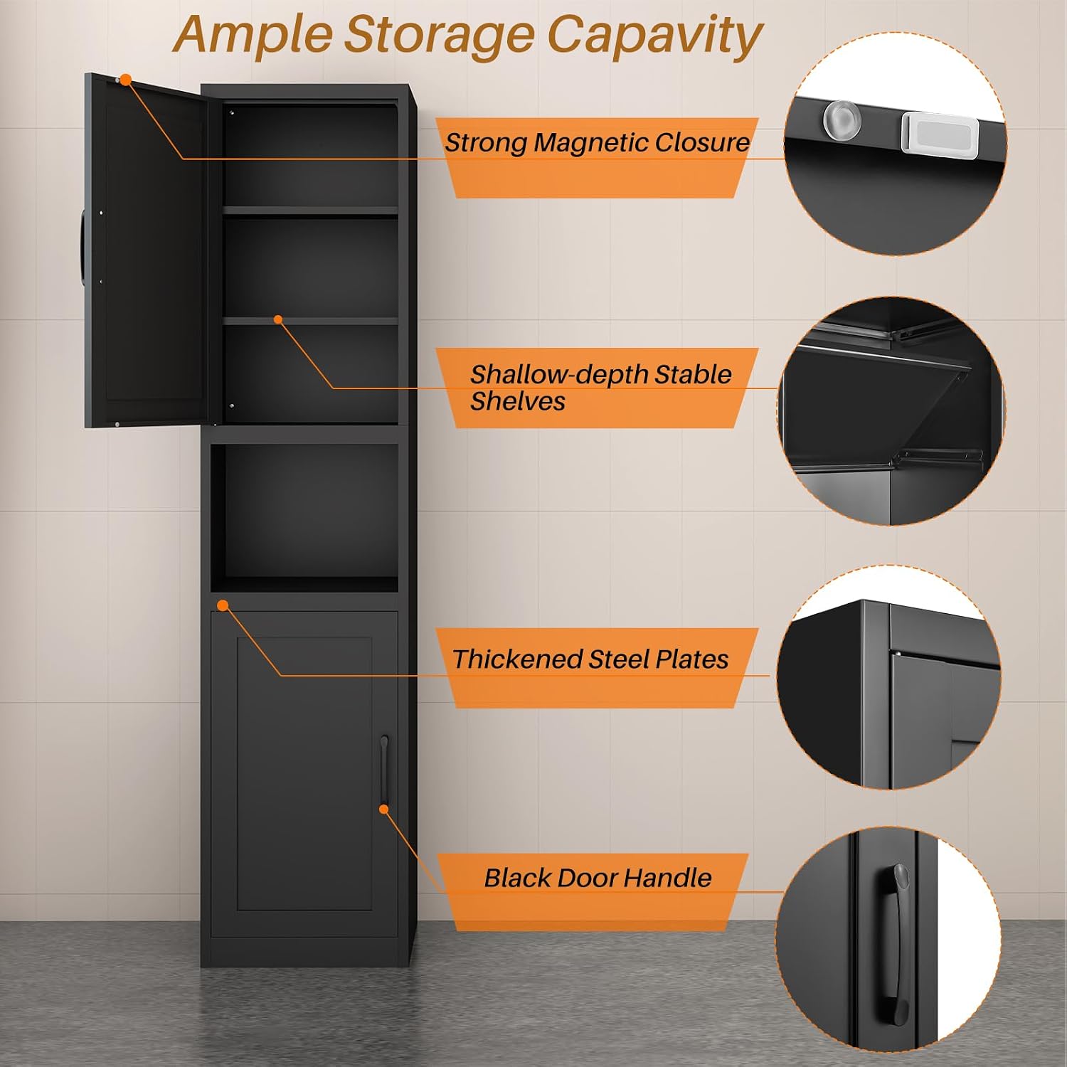 67in Black Slim Storage Cabinet