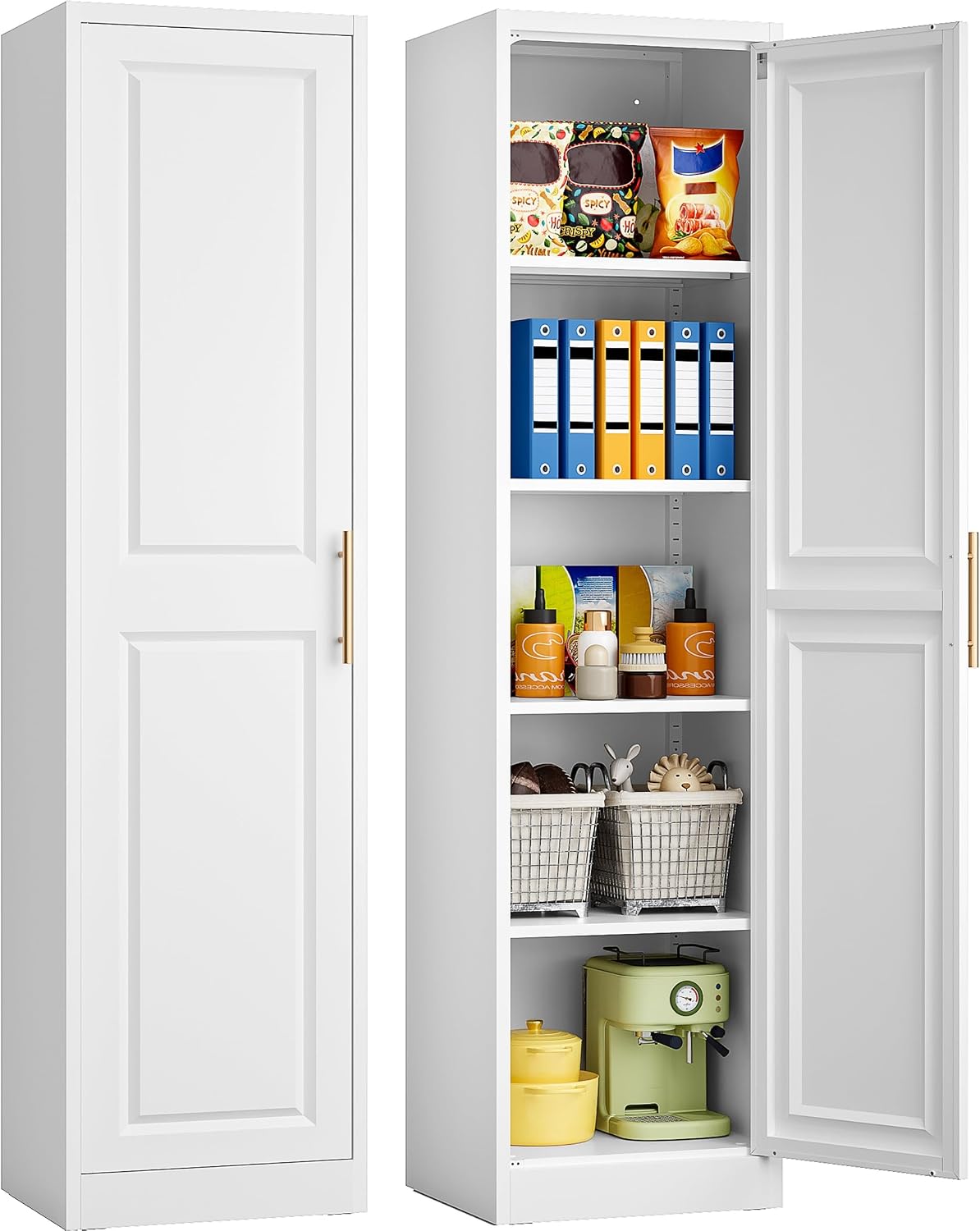 71in White Metal Slim Cabinet