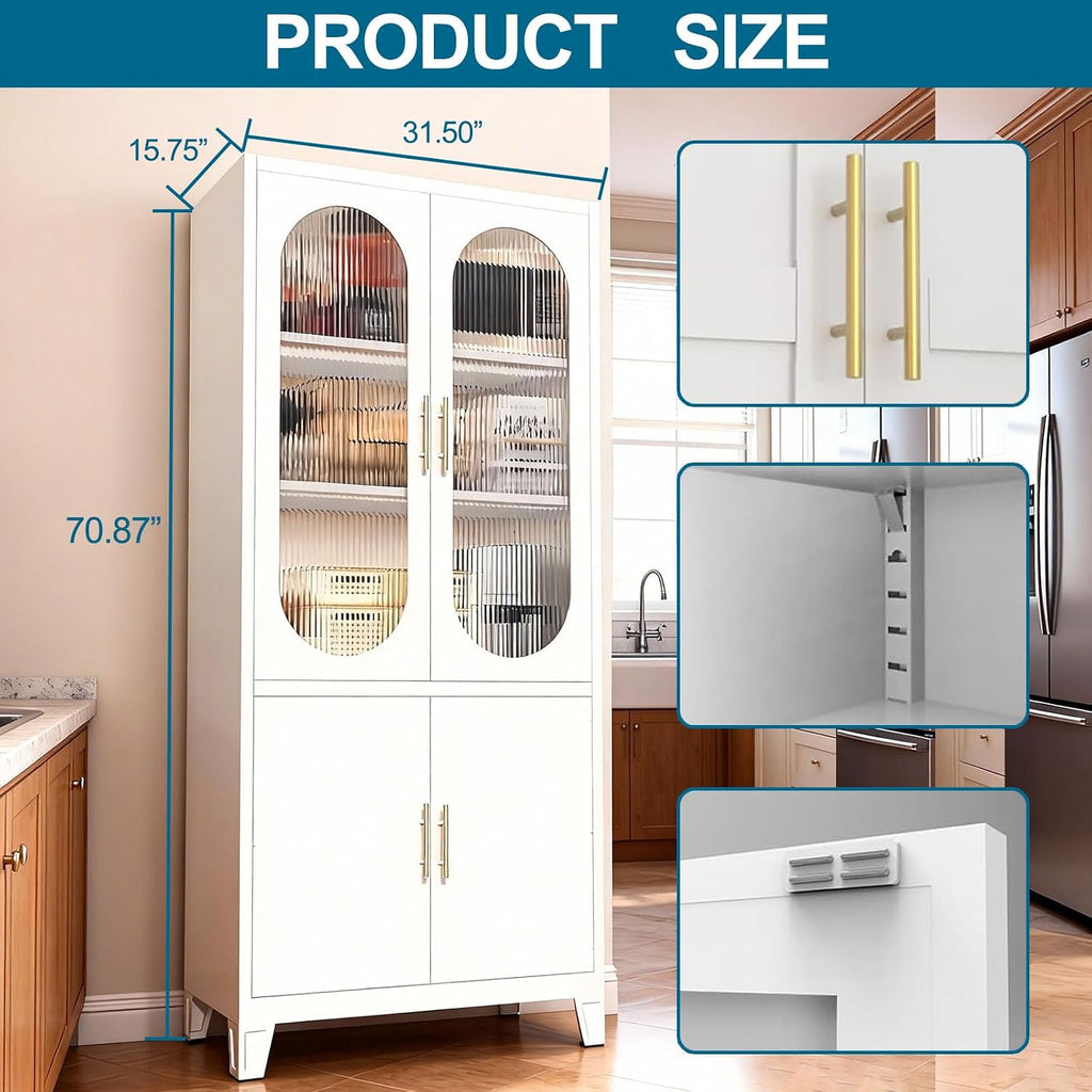 White Tall Glass Door Storage Cabinet