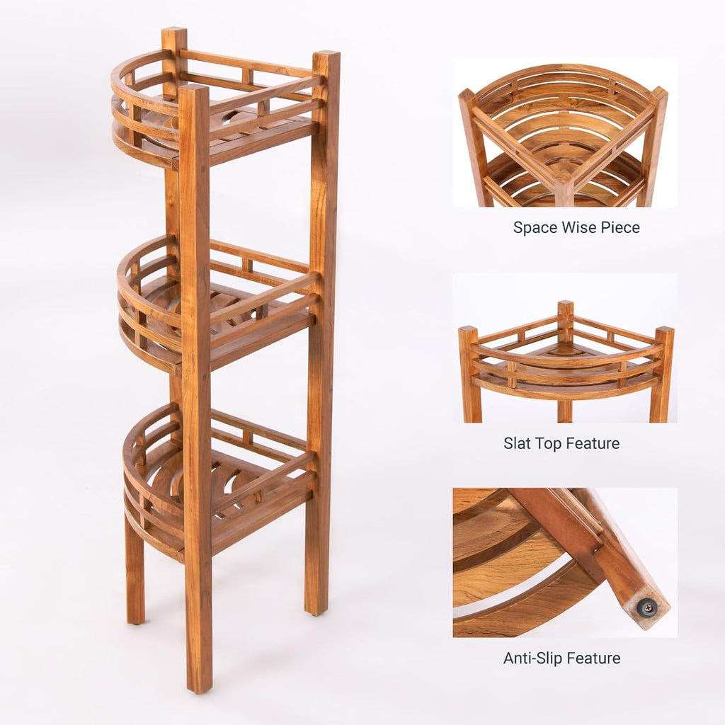 Natural Teak Corner Bath Shelf
