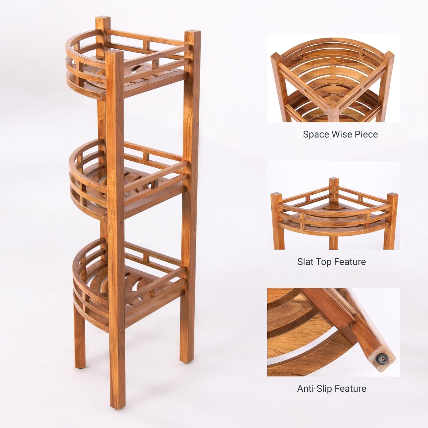 Natural Teak Corner Bath Shelf