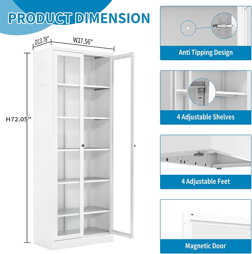 Steel Full Glass Tall Storage Cabinet
