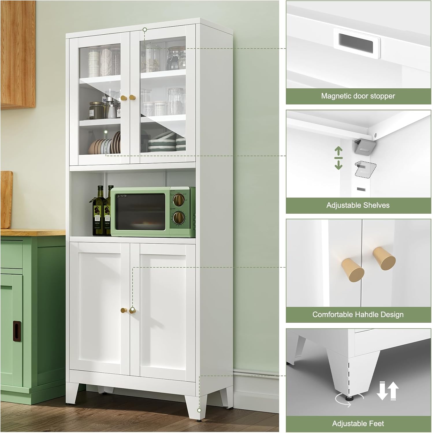 Bevivog Metal Glass Tall Storage Cabinet