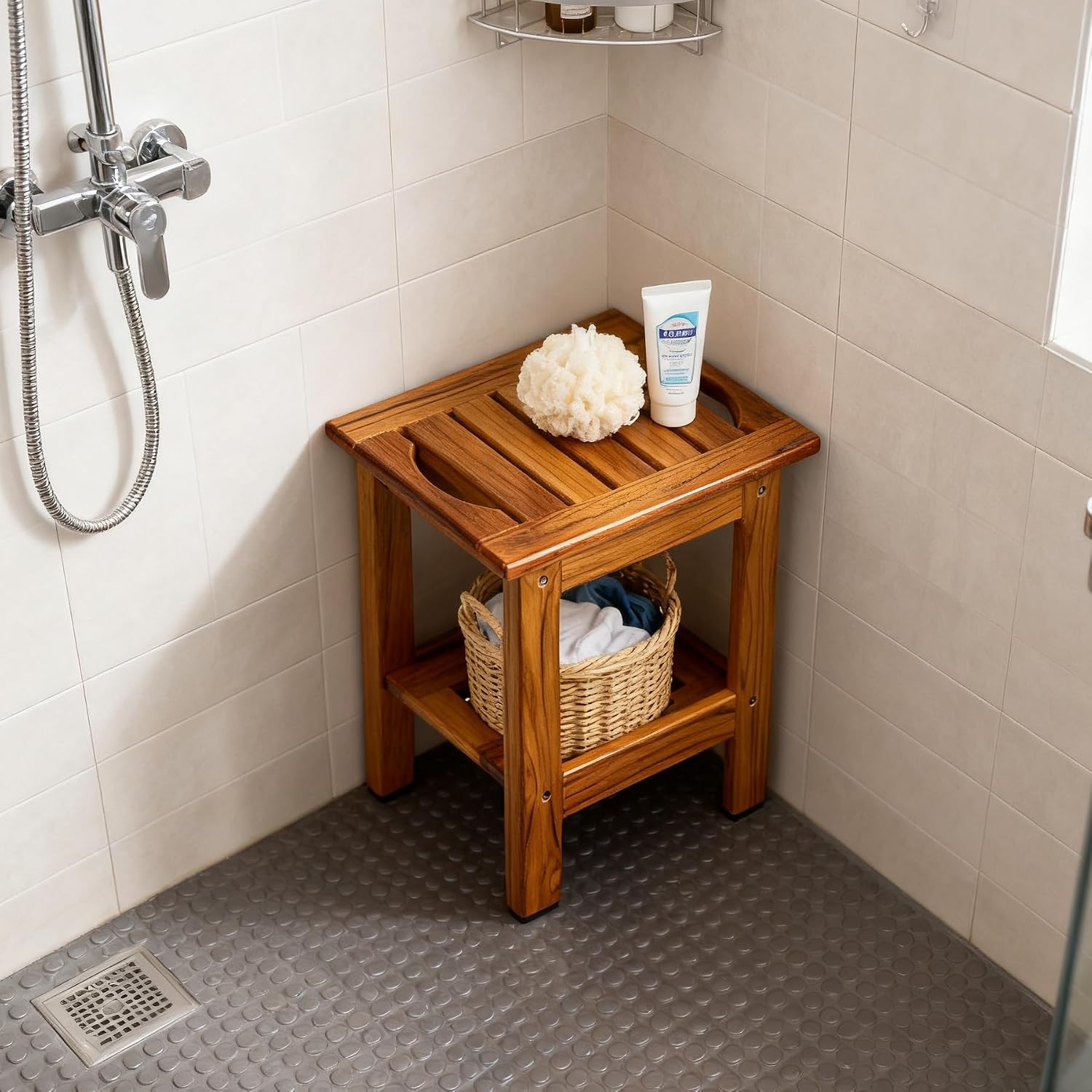 Teak 2-Tier Shower Bench Stool