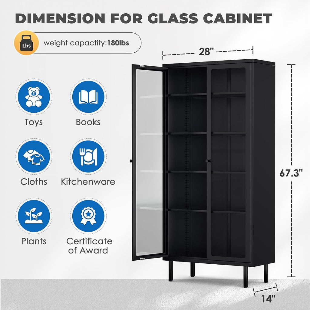 Black Metal Glass Display Cabinet