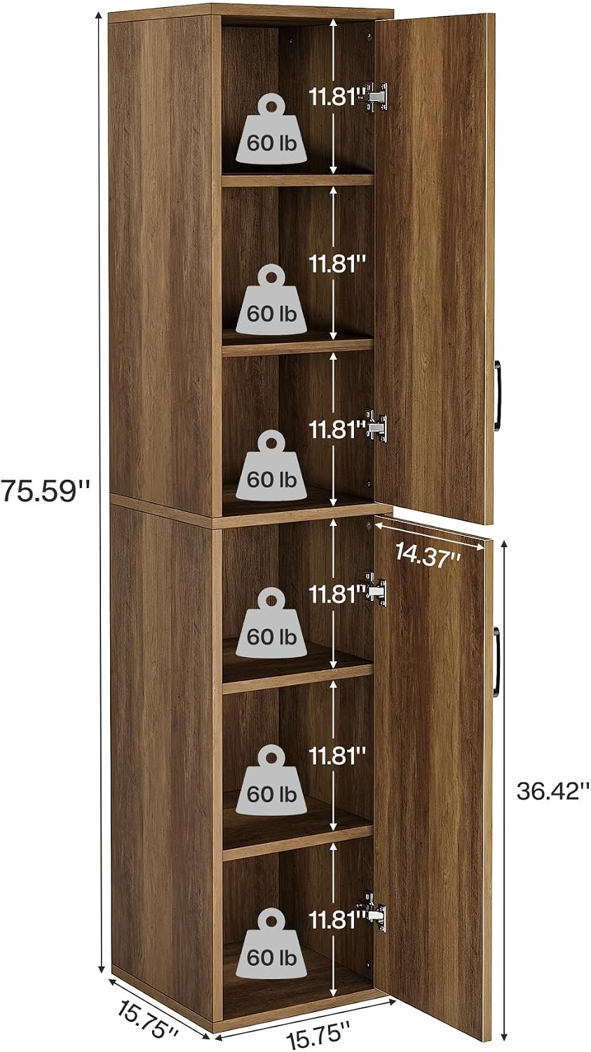 75in Brown Narrow Pantry Cabinet