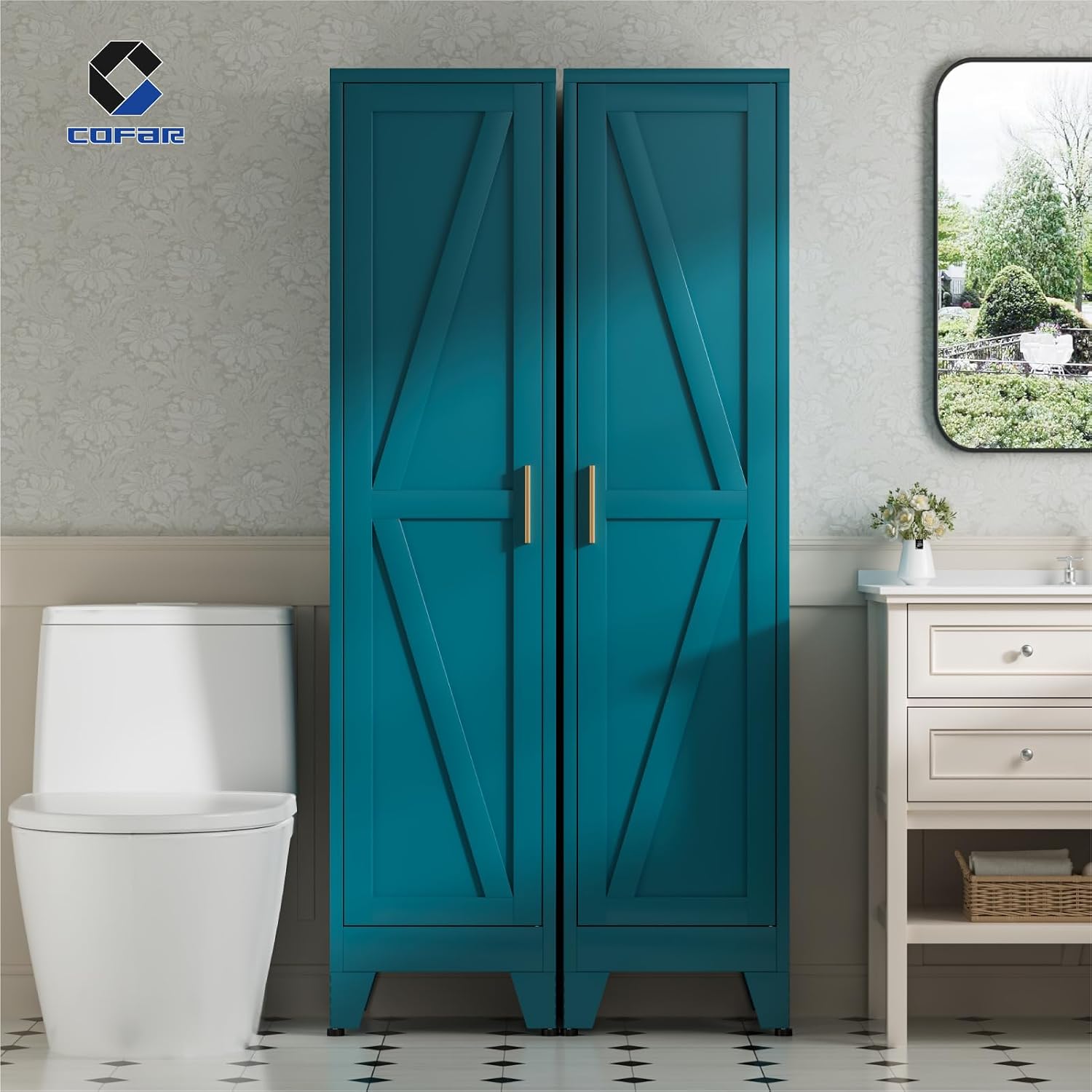 67in Blue Slim Storage Cabinet