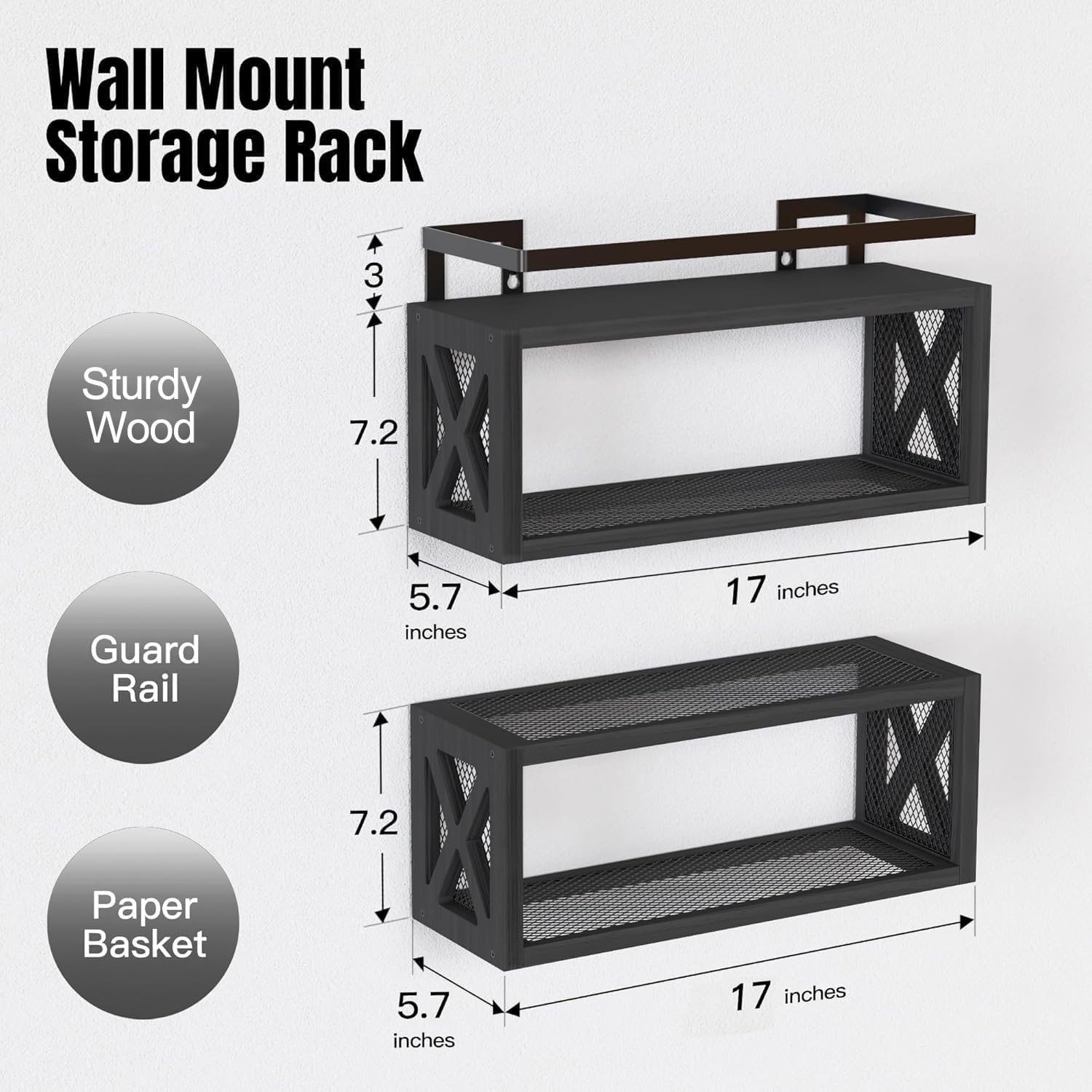 Wood Floating Shelves With Metal Guardrail