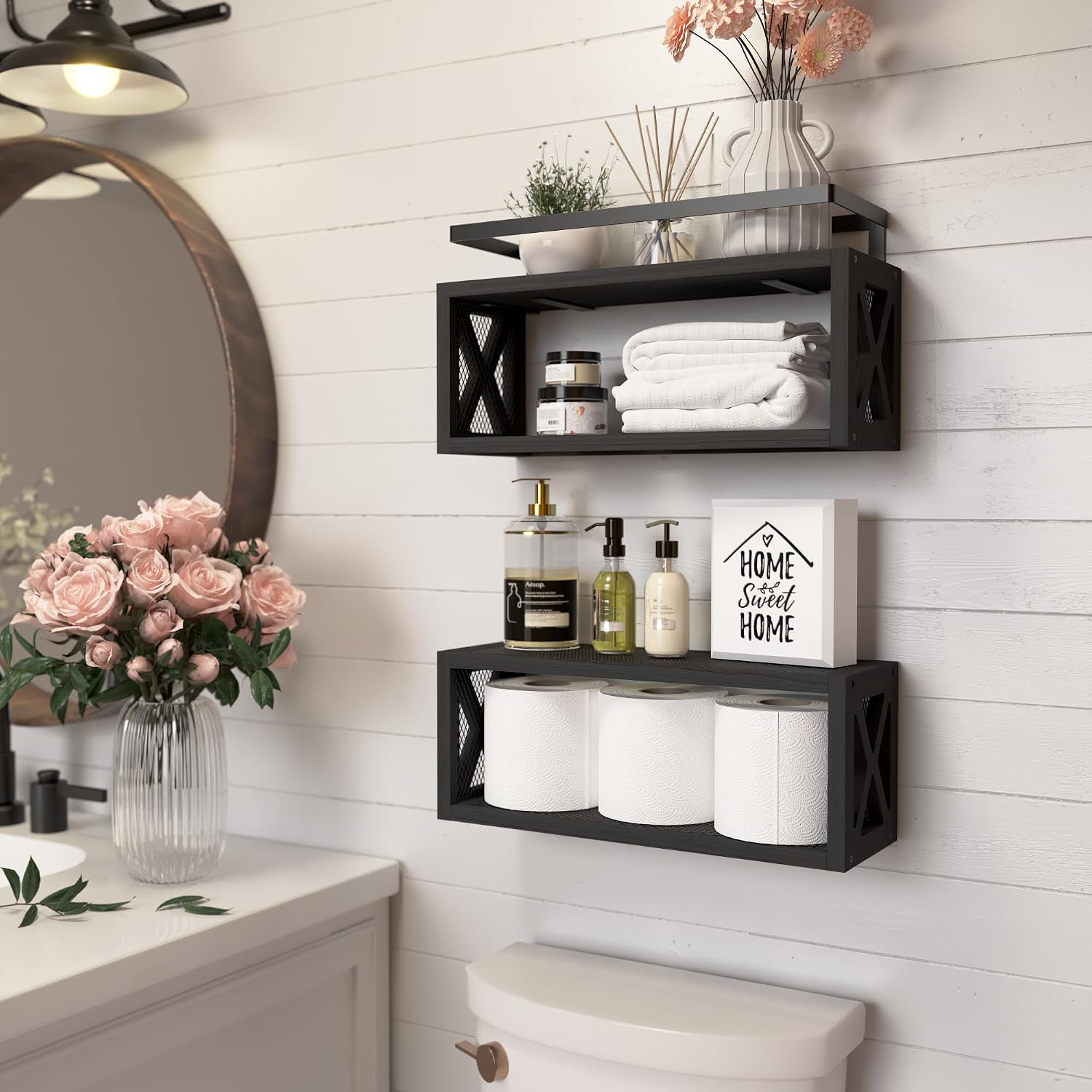 Wood Floating Shelves With Metal Guardrail