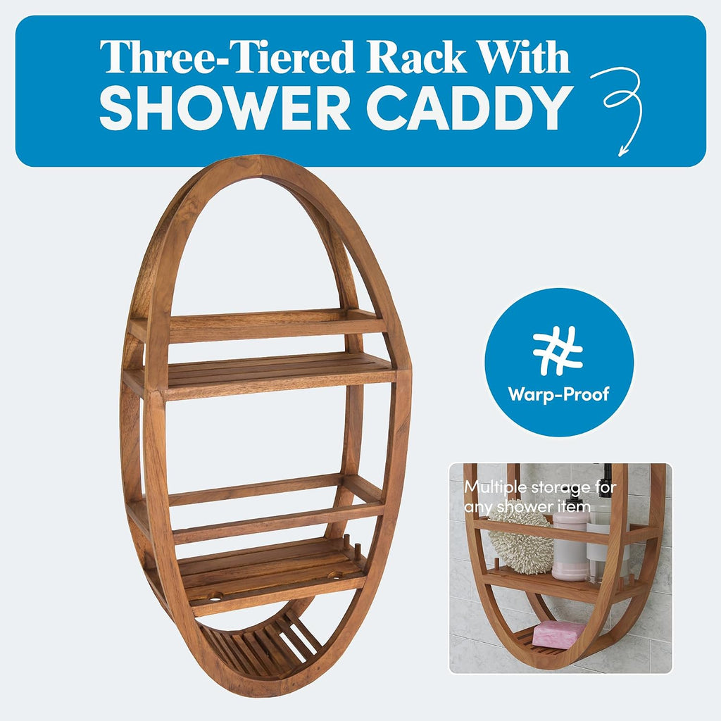 Oval Teak Hanging Shower Caddy