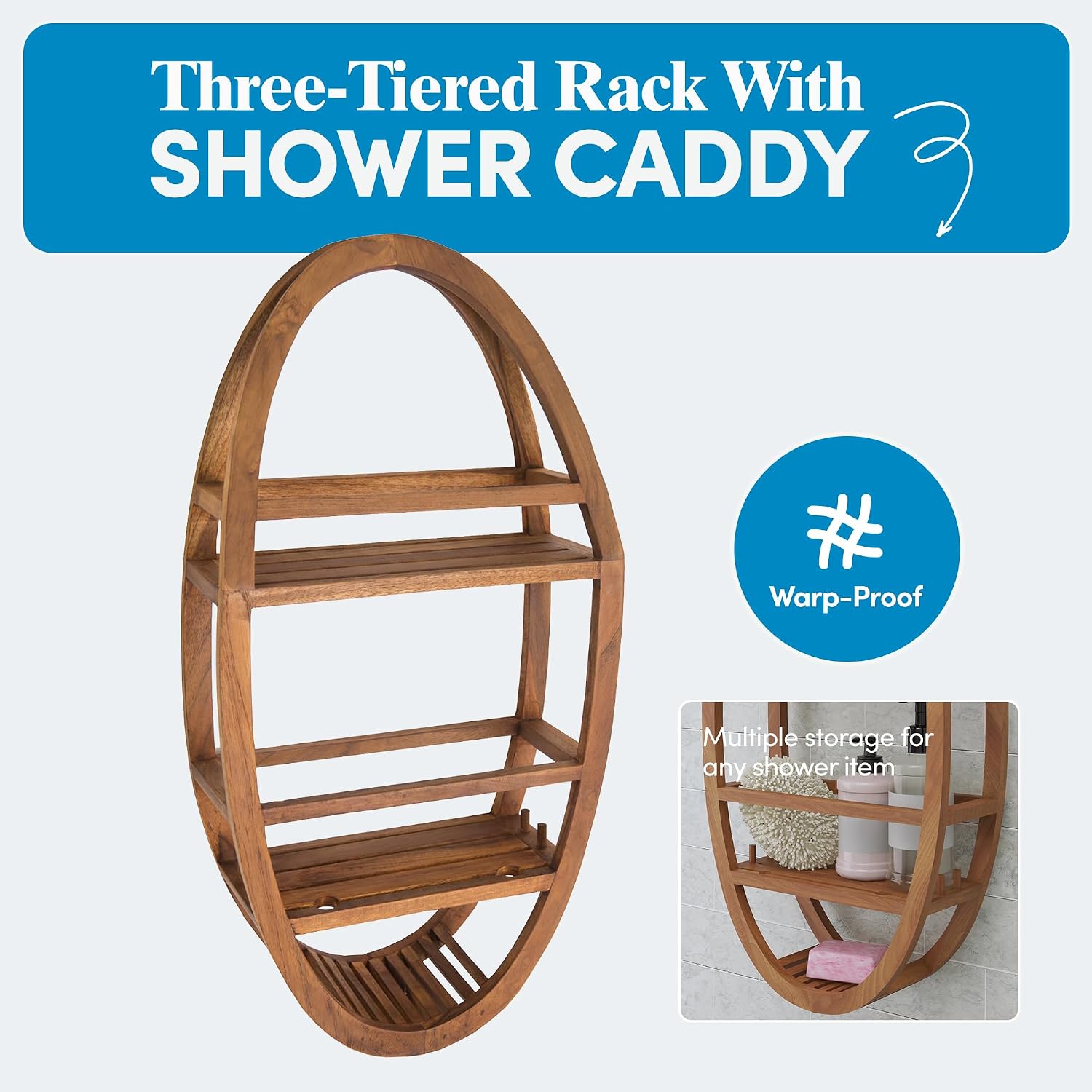 Oval Teak Hanging Shower Caddy